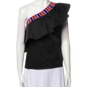 Saloni Esme One-Shoulder Ruffle Top with Beaded Detail